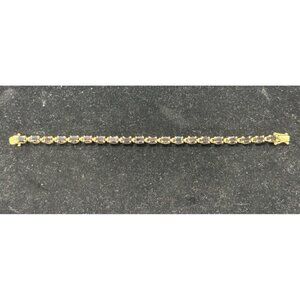 7.75 Inch JBB 925 Sterling Silver Bar Link Tennis Bracelet w/ Brown Gemstones